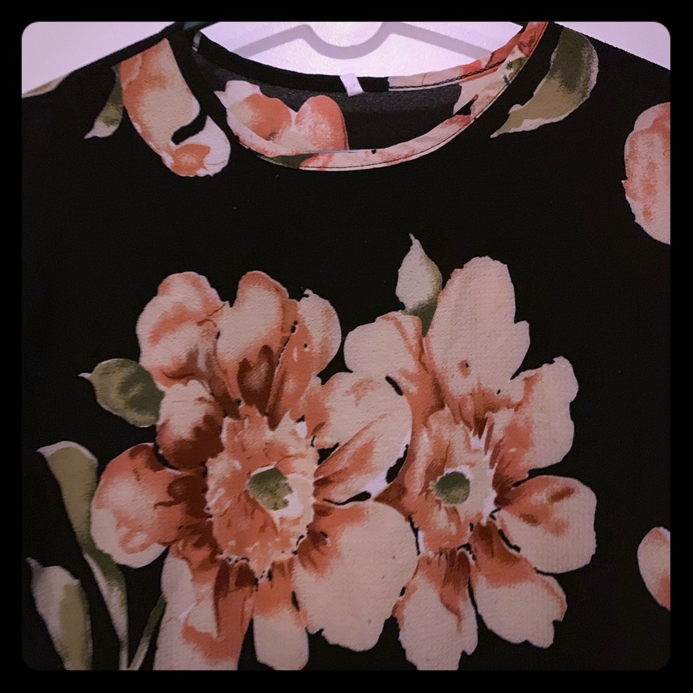 SHEIN black floral high low blouse